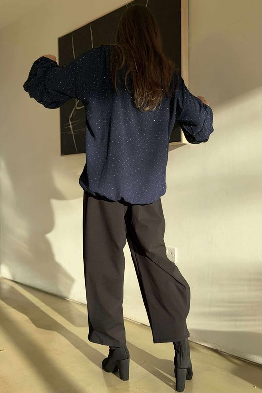 Stella Micro Stud Ruffle Blouse Navy